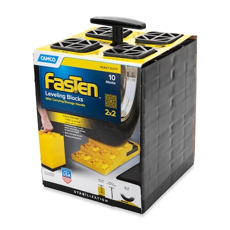 Camco FASTEN LEVELING BLOCKS WITH T-HANDLE, 2X2, BROWN, PK 10 44521